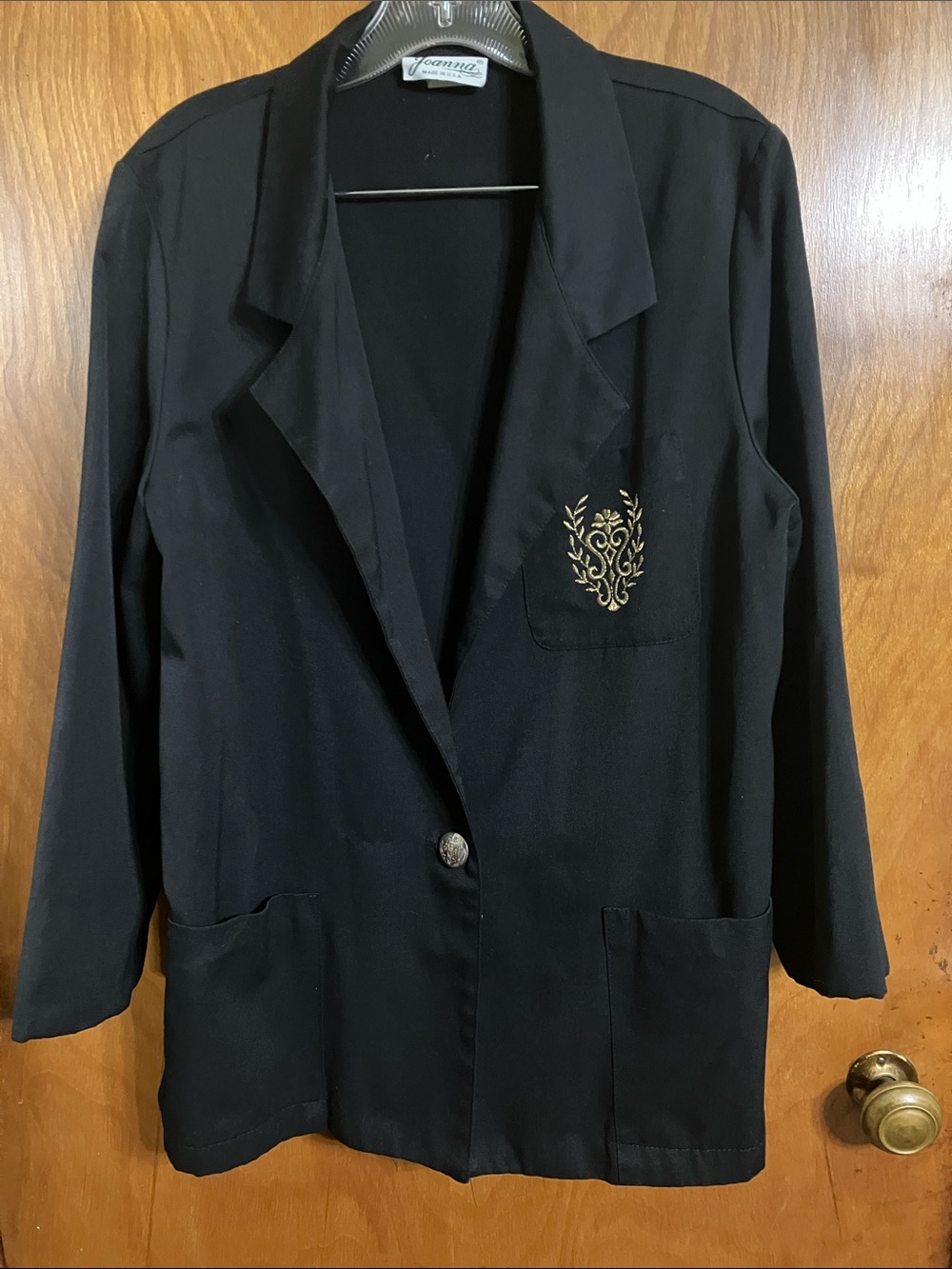 Black Blazer with Gold Embroidered Crest by Joanna